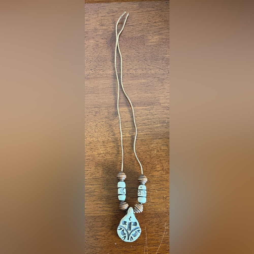 Native American Necklace Clay Pendant Suede tie